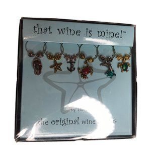 New in Box Wine Charms, Metal.  "By the Bay" Nautical Ocean Beach Marine Theme.